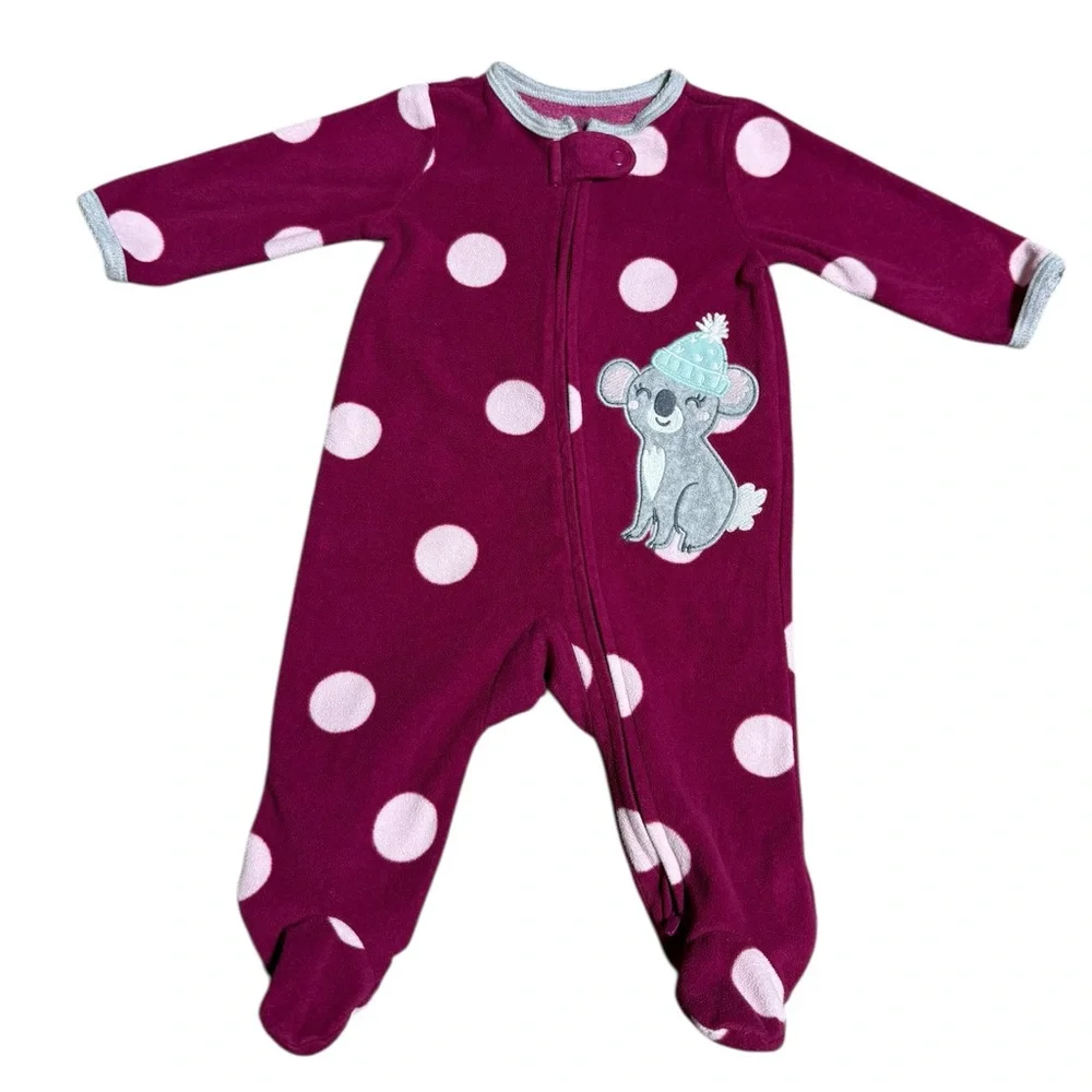 Carter's Baby Girl Polka Dot Fleece Footed Pajamas Size 3 Months